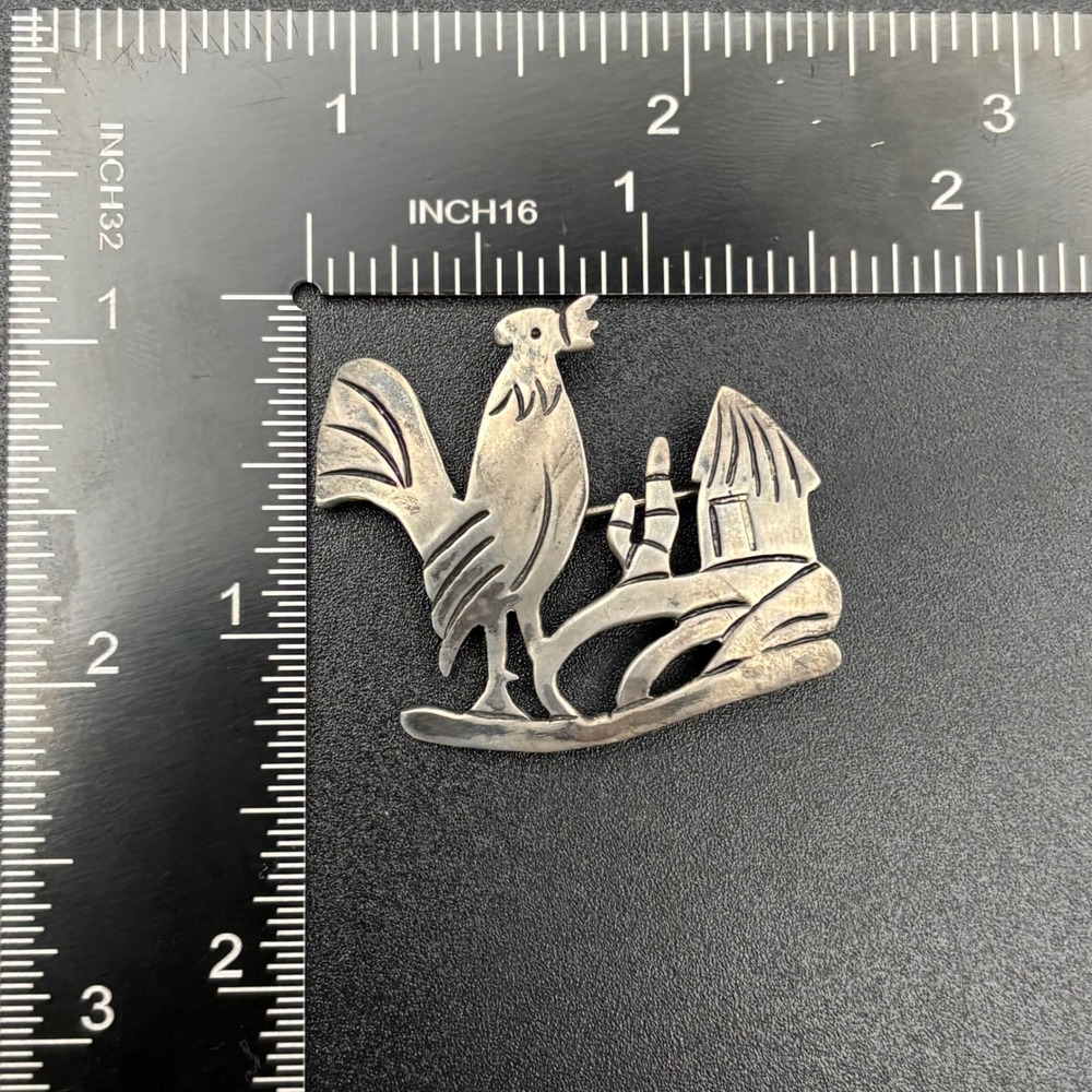 Vintage Mexican Silver Brooch Rooster Taxco Sterling Mexico Eagle 3 Mid Century - Picture 6 of 8